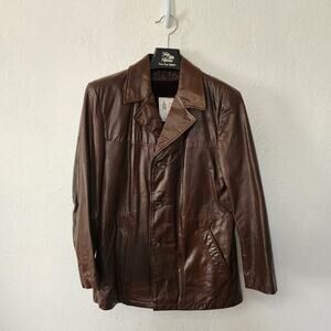 Vintage London Fog Men's Leather Jacket Faux Fur Lining Brown 40 Reg